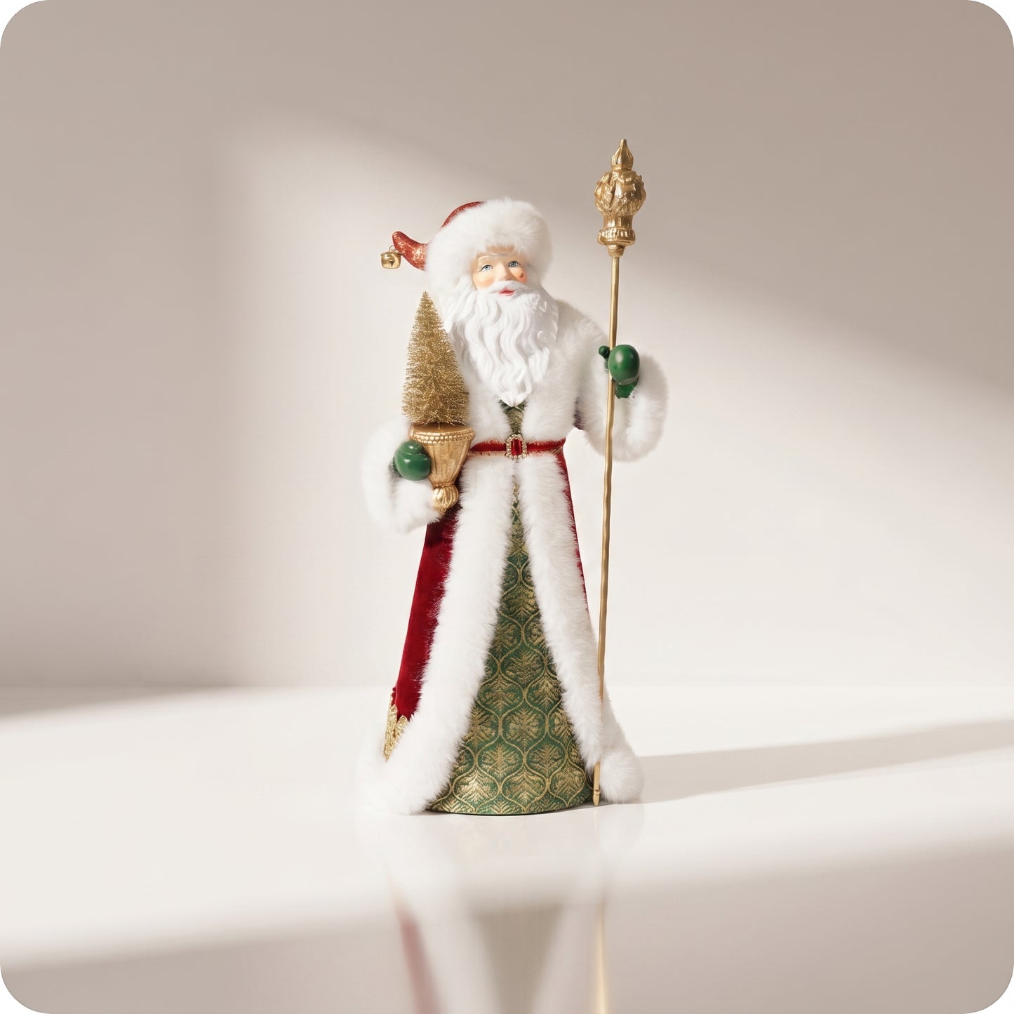 Santa Claus de resina con terciopelo rojo y verde