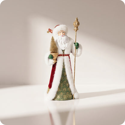 Santa Claus de resina con terciopelo rojo y verde