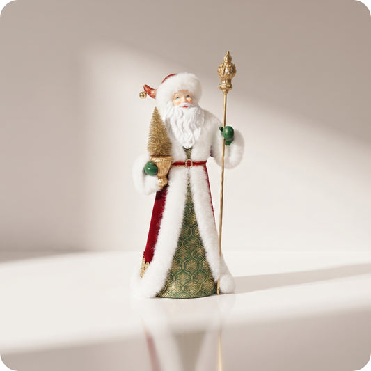 Santa Claus de resina con terciopelo rojo y verde