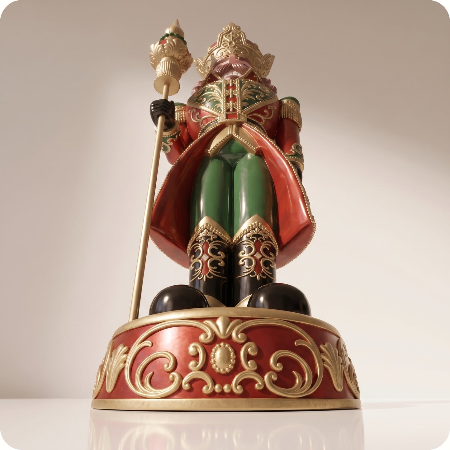 Cascanueces Rey con bastón y corona verde con rojo