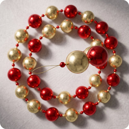 Guirnalda navideña mixta de esfera grande y pequeñas color rojo y dorado brillante