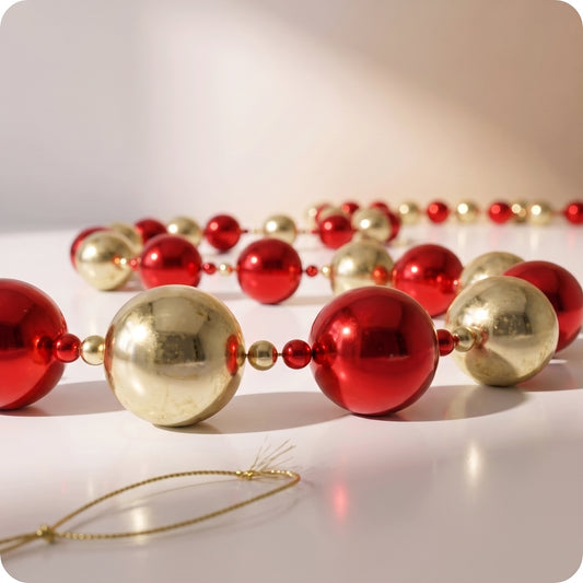 Guirnalda navideña mixta de esfera grande y pequeñas color rojo y dorado brillante