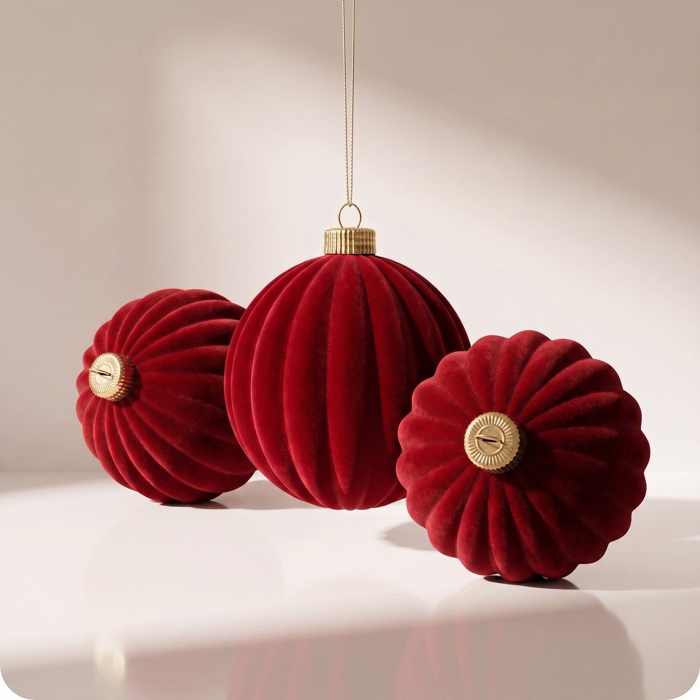Esfera navideña de terciopelo rojo rayada