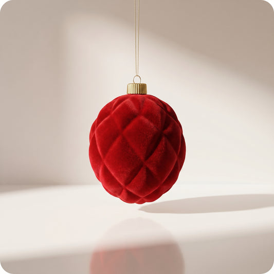 Esfera navideña de terciopelo rojo de rombos