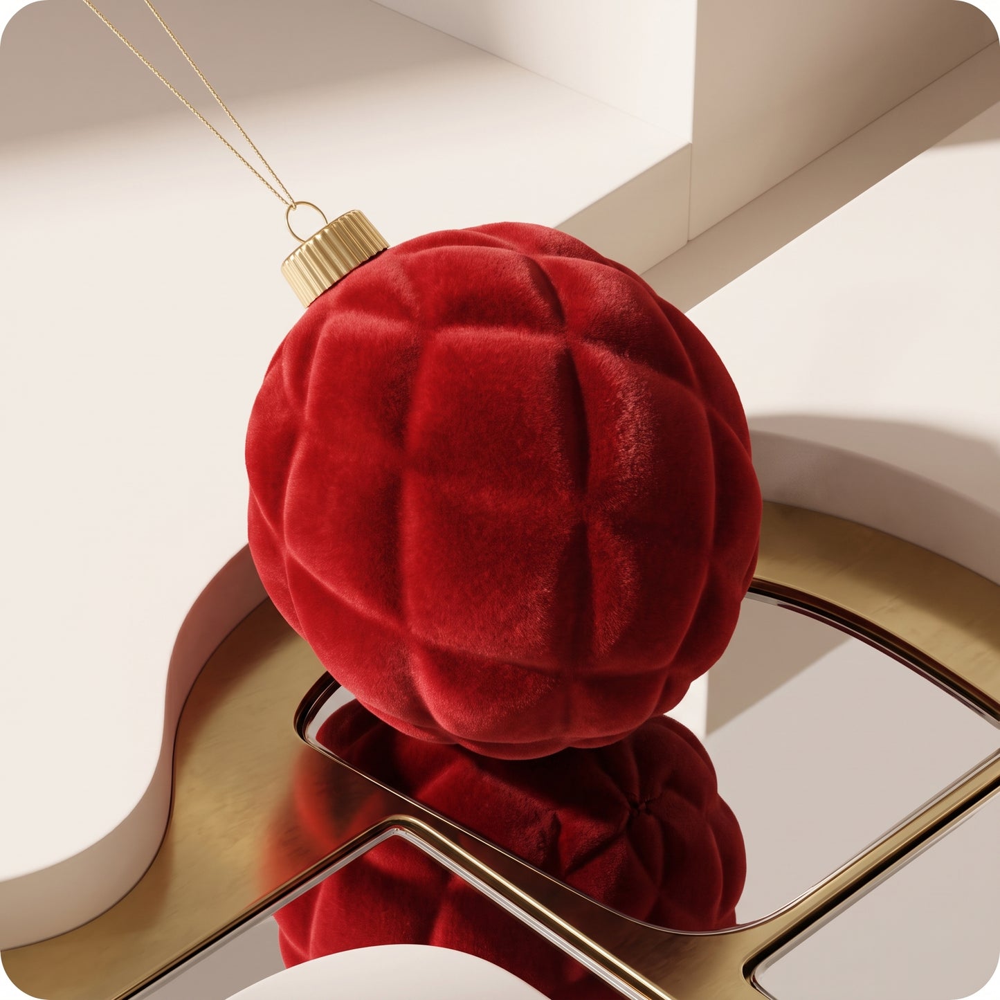 Esfera navideña de terciopelo rojo de rombos