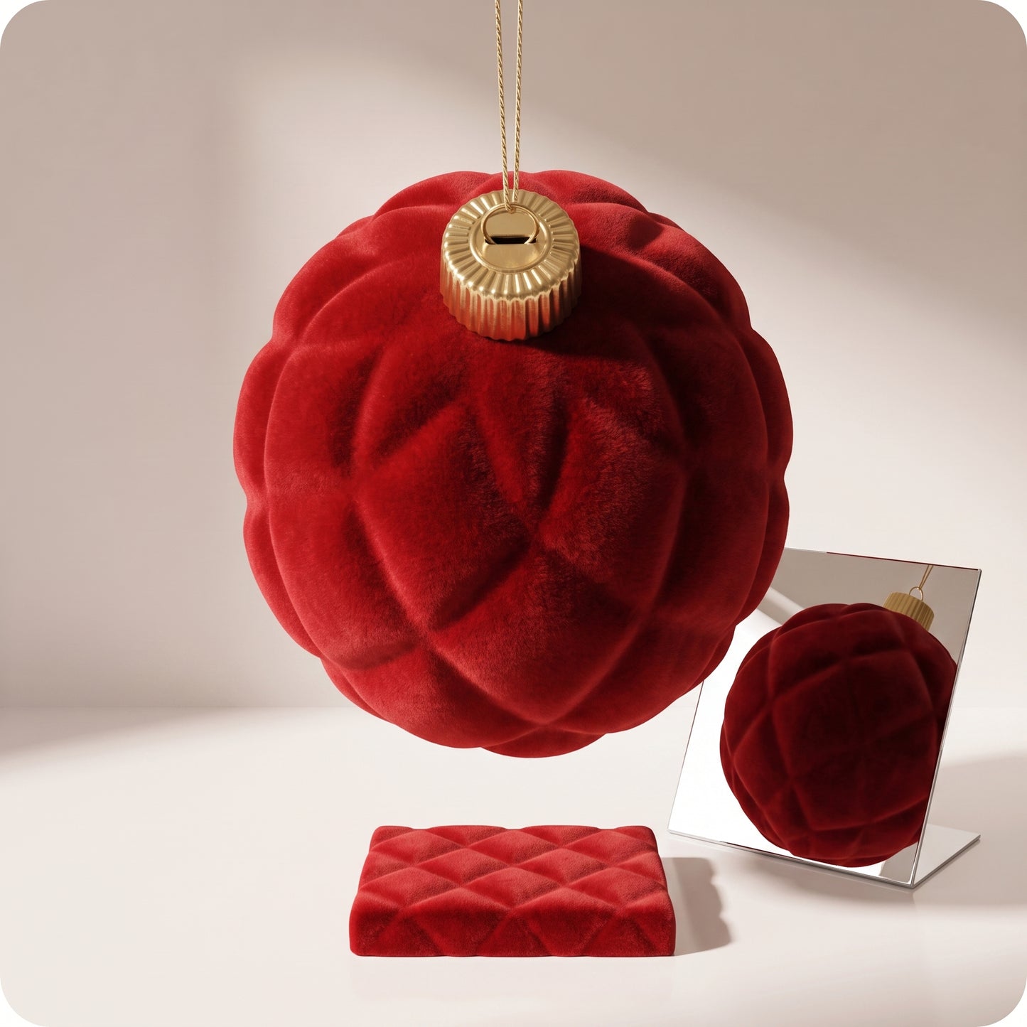 Esfera navideña de terciopelo rojo de rombos