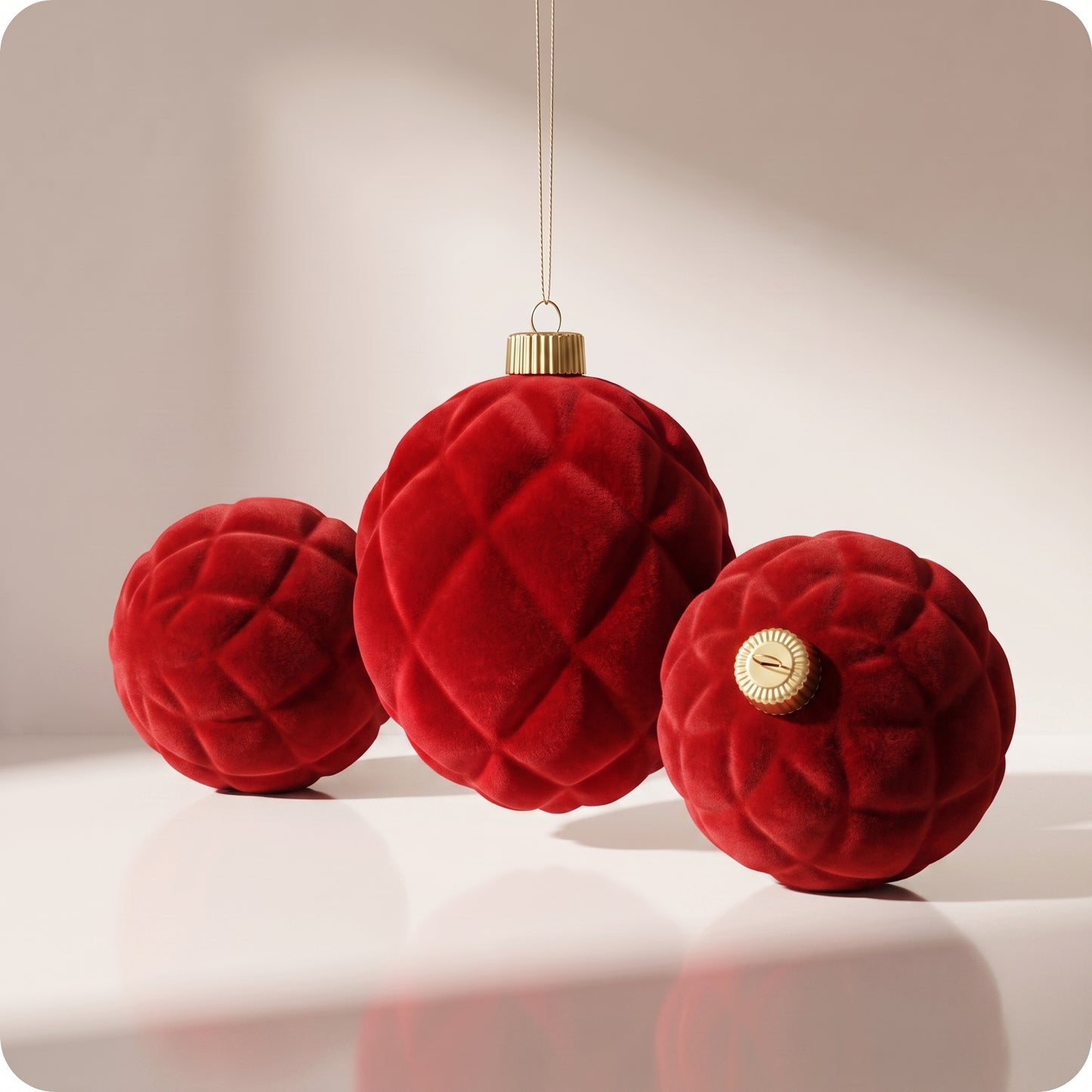 Esfera navideña de terciopelo rojo de rombos