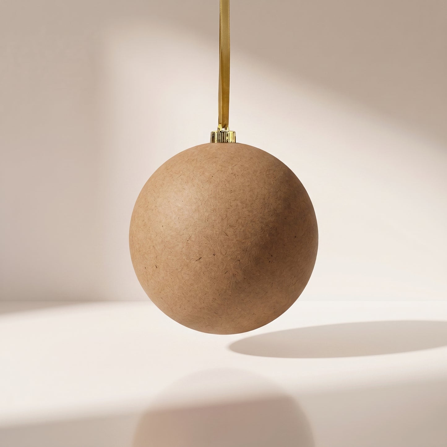 Esfera navideña de plastico color beige con listón