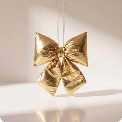 Moño navideño elegante esponjado dorado metalico