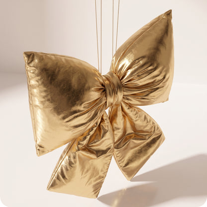 Moño navideño elegante esponjado dorado metalico