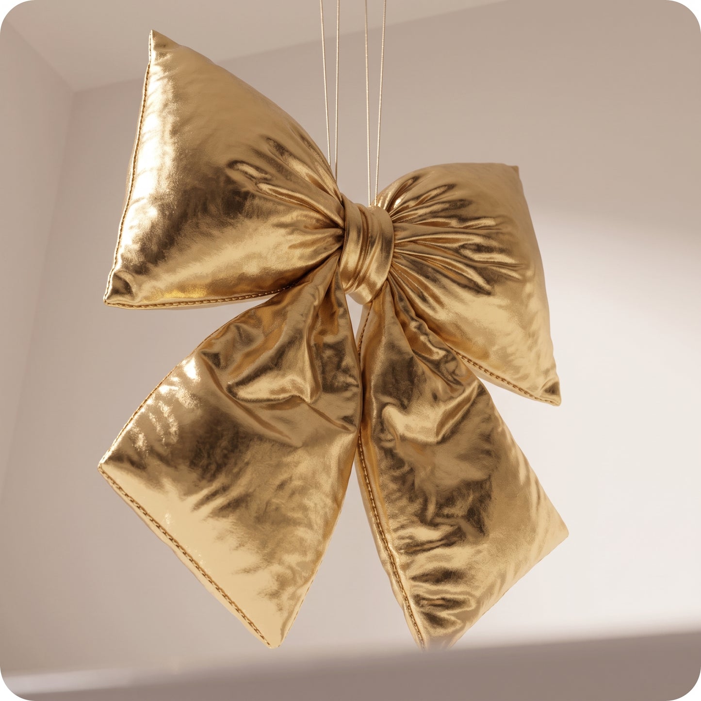 Moño navideño elegante esponjado dorado metalico