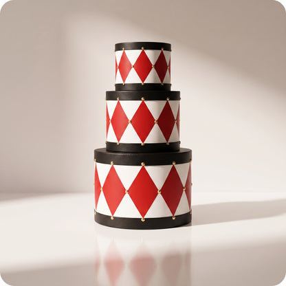 Set de tambores de resina con base negra y rombos negros