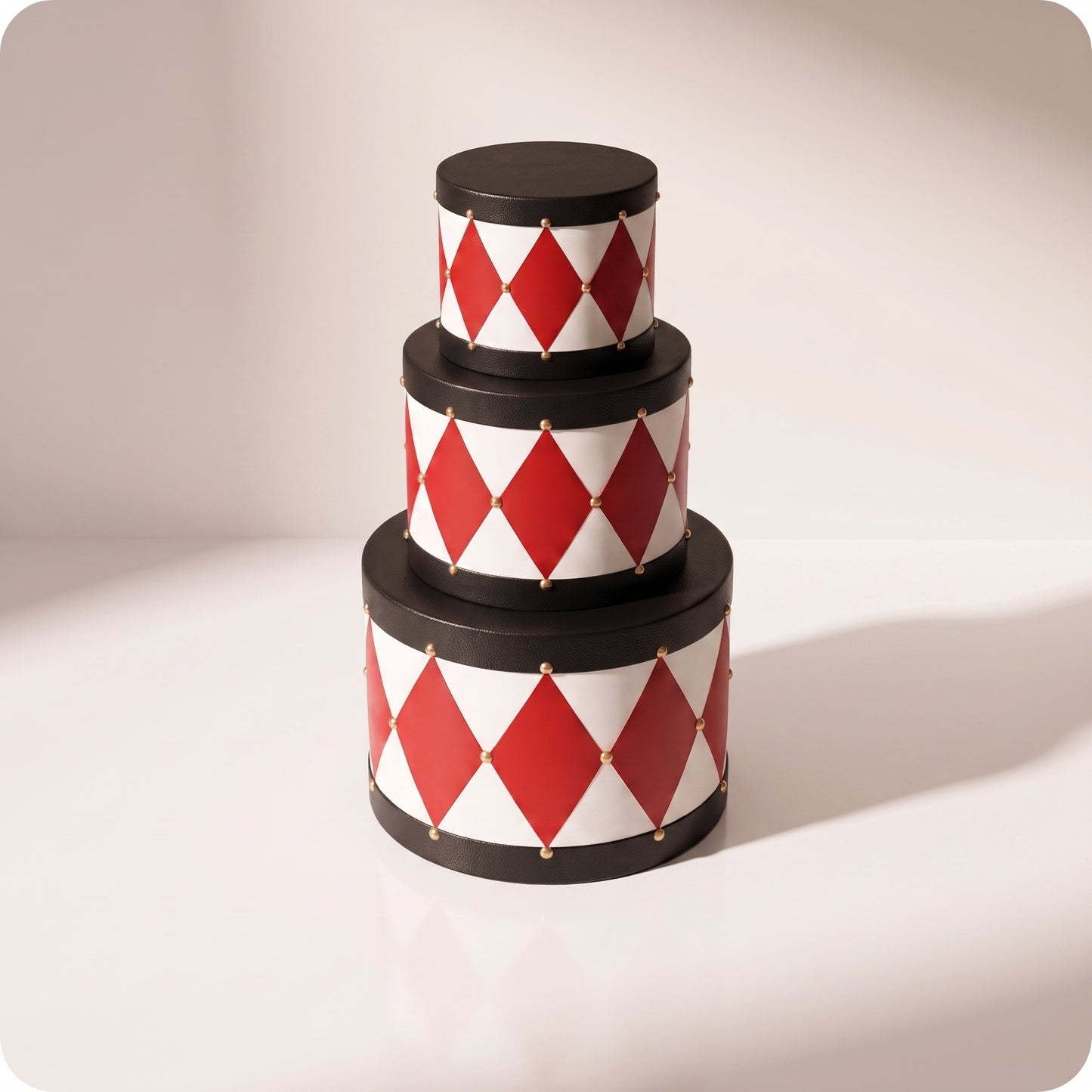 Set de tambores de resina con base negra y rombos negros