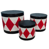 SET DE 3 TAMBORES H30/35/40 CM ROJO CON BLANCO