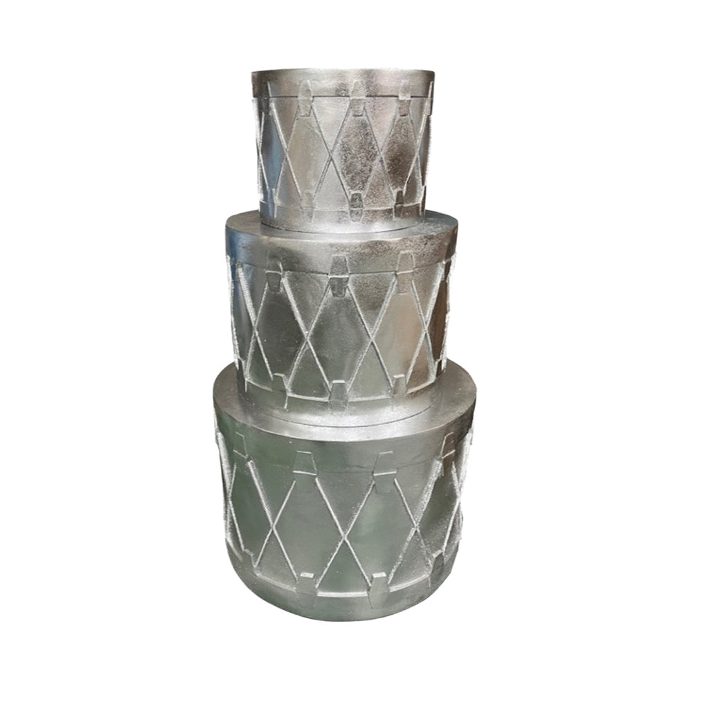 SET DE TAMBORES PLATEADOS, H25/35/45cm,Double used as stand and pots.