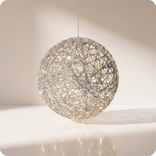 Esfera de red con luz led plateada 25, 30, 40 y 50 cm