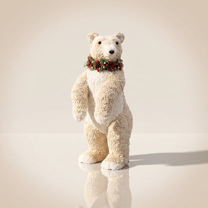 Elegante oso polar de fibra de coco con bufanda roja