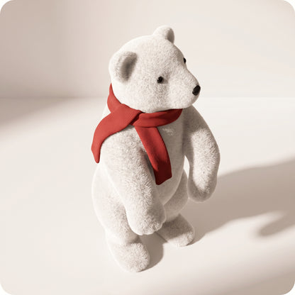 Elegante oso polar blanco con bufanda roja parado 2