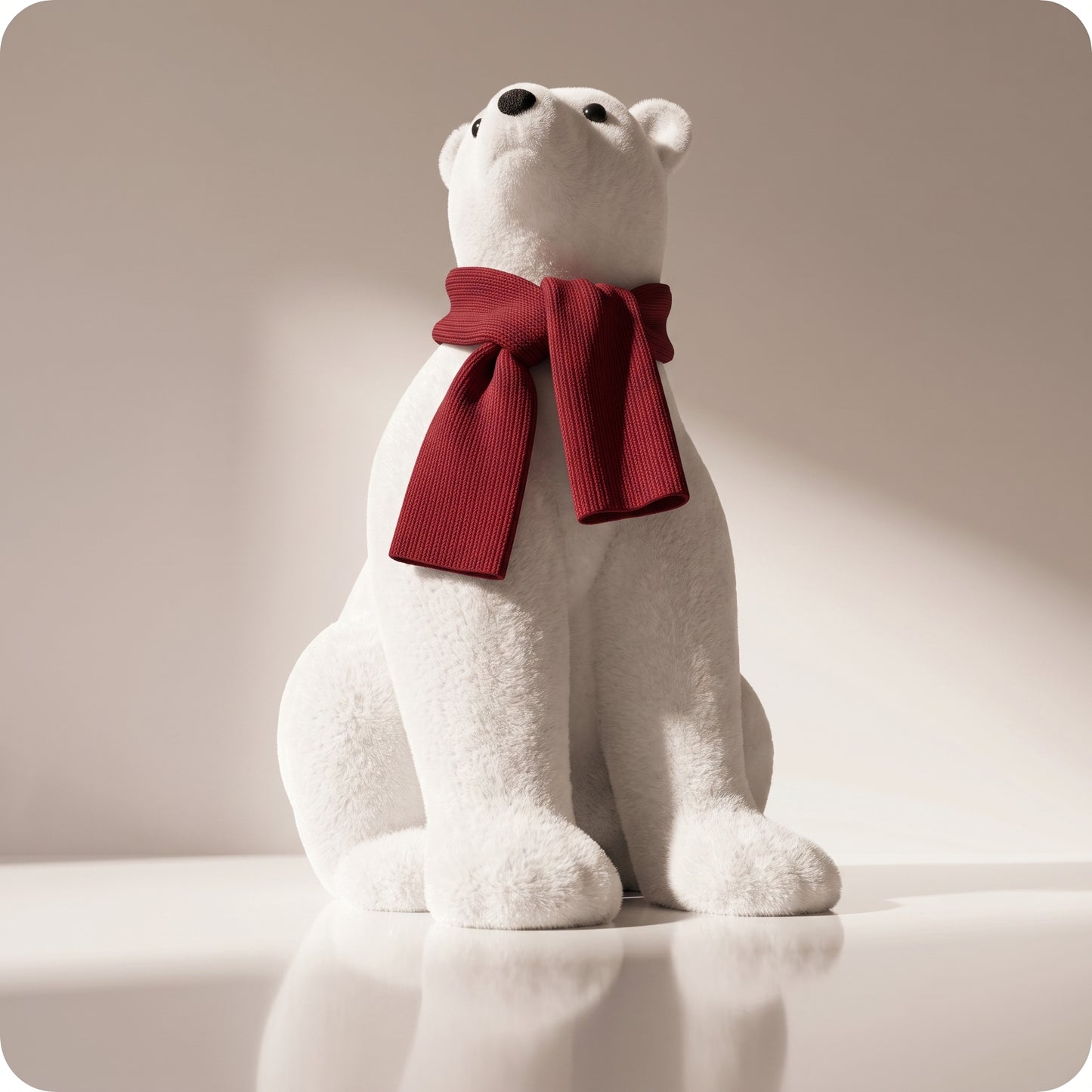 Elegante oso polar blanco con bufanda roja sentado 2
