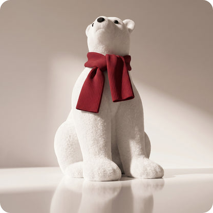 Elegante oso polar blanco con bufanda roja sentado 2