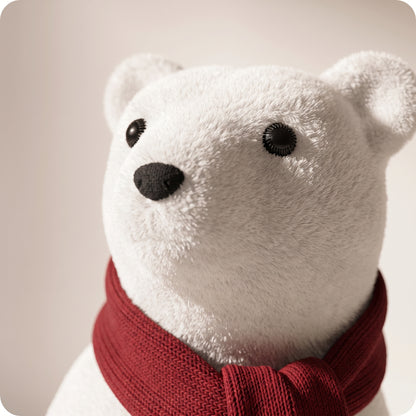 Elegante oso polar blanco con bufanda roja sentado 2