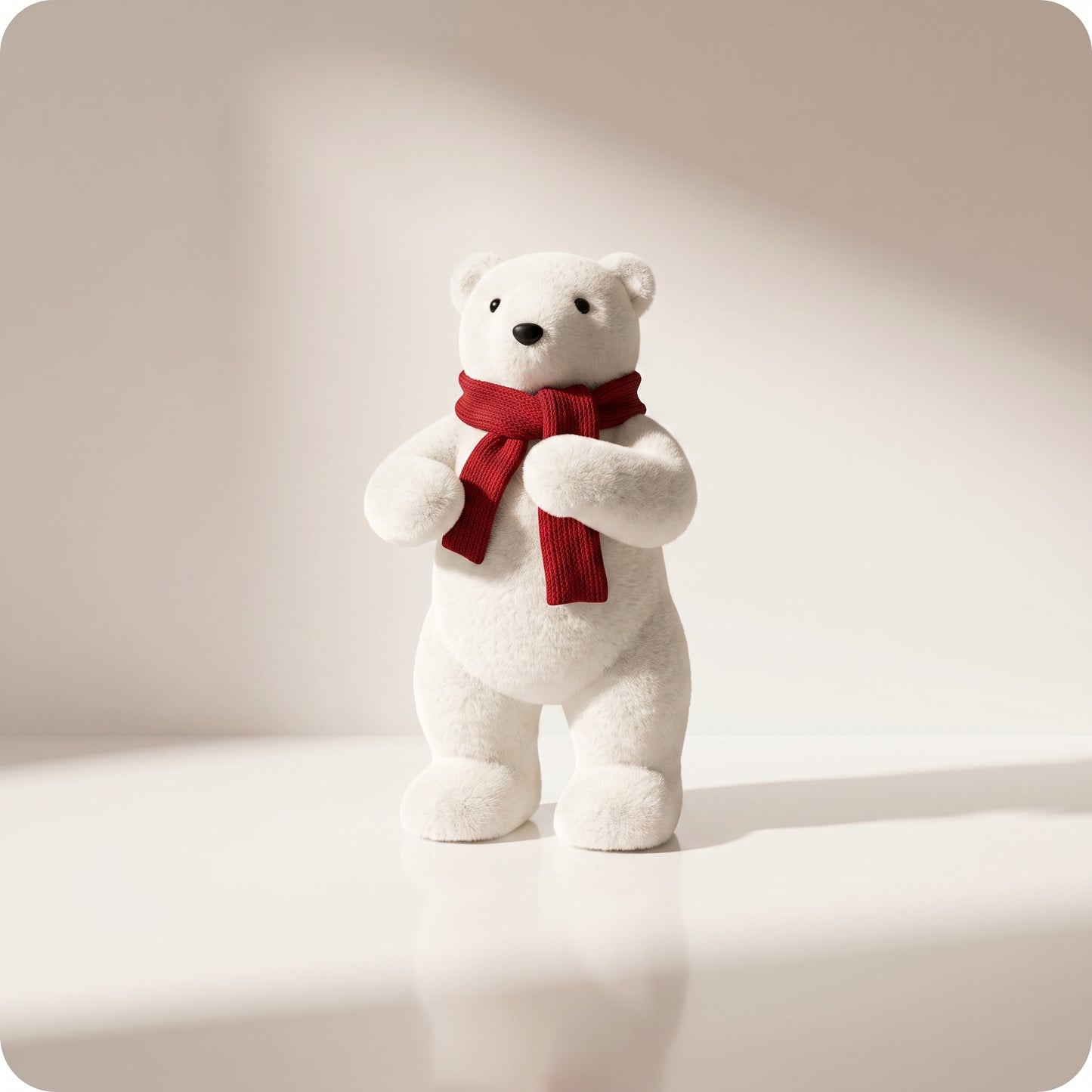 Elegante oso polar blanco con bufanda roja parado