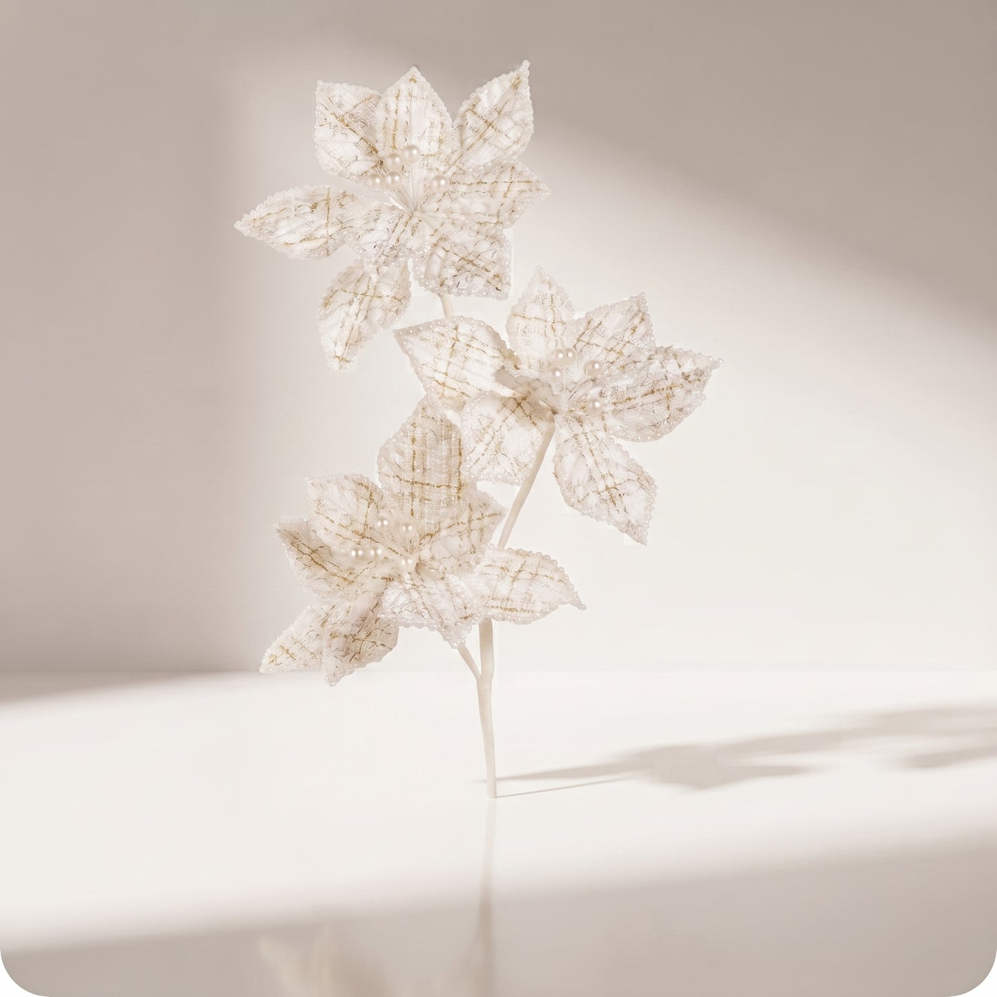 Rama de flores blancas con perlas