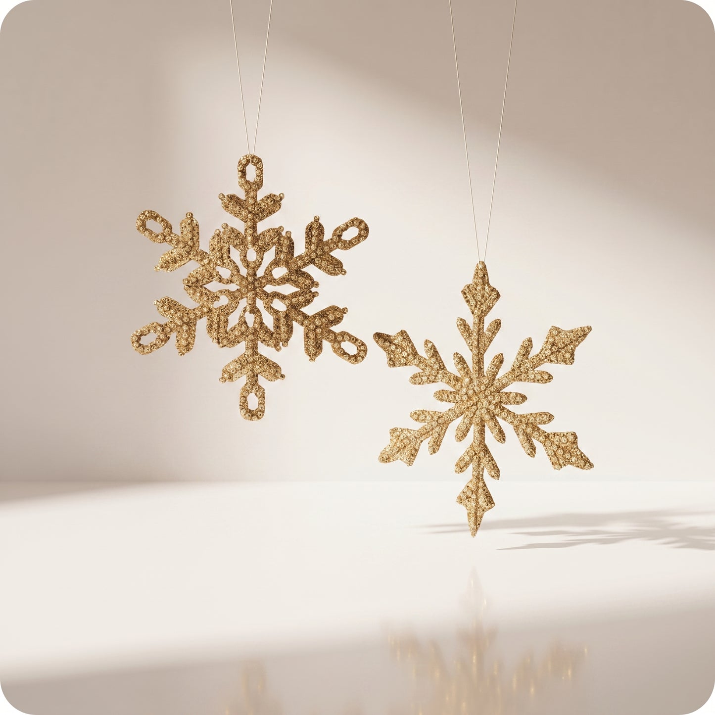 Esferas snowflake con brillos dorados rigido 20 y 16 cm