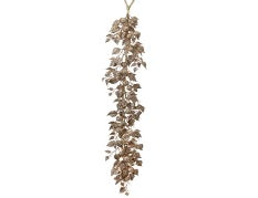 GUIRNALDA ASPEN  DE HOJAS CON ESFERAS DORADA CON BRILLOS 122 CM