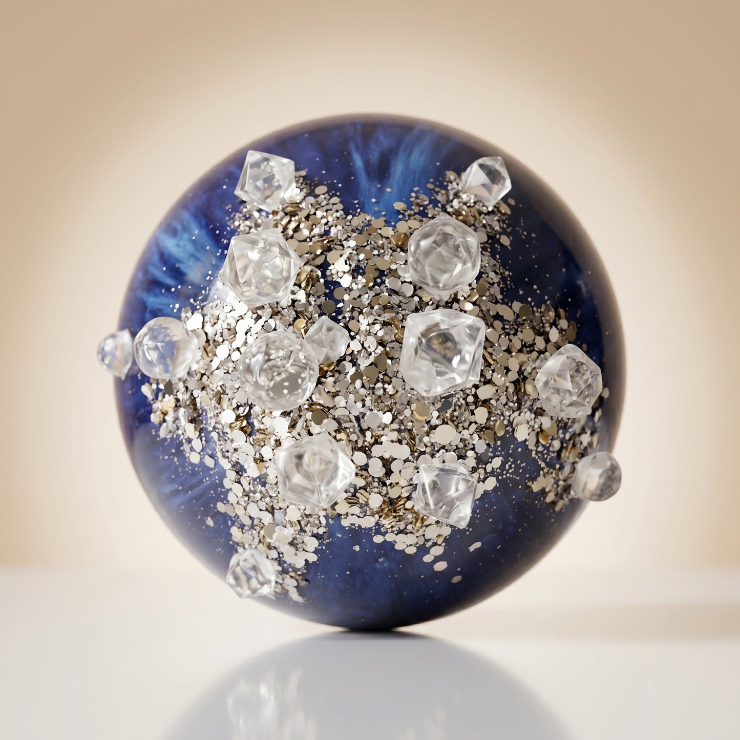 Esfera de vidrio roja con piedras