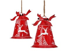 SET/2 CAMPANAS ROJAS DE METAL CON VENADOS 31.8 Y 38.1 CM