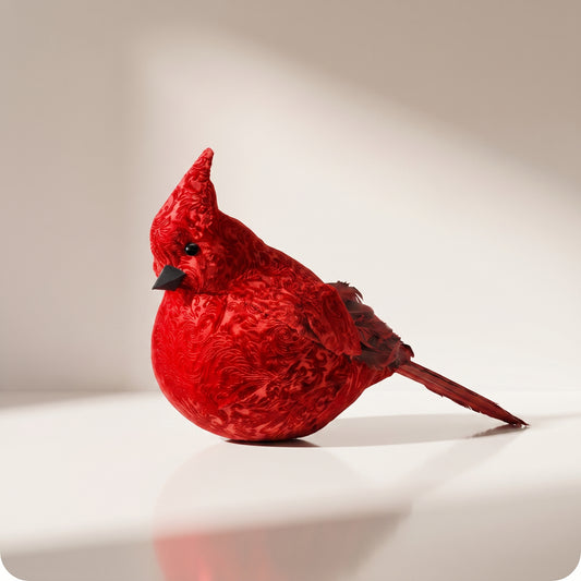 Cardinal rojo de terciopelo con plumas