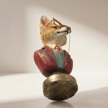Busto de zorro de resina con gafas