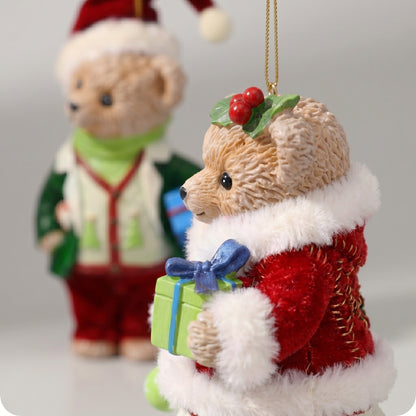 Adorno de oso navideño de resina acogedor