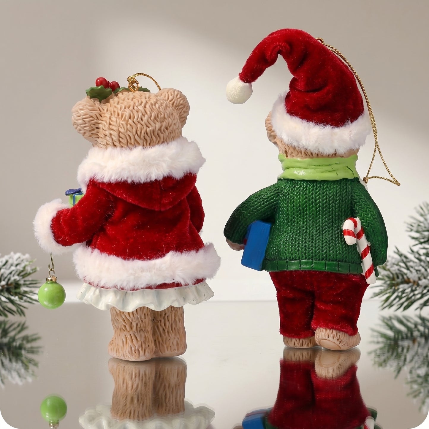 Adorno de oso navideño de resina acogedor
