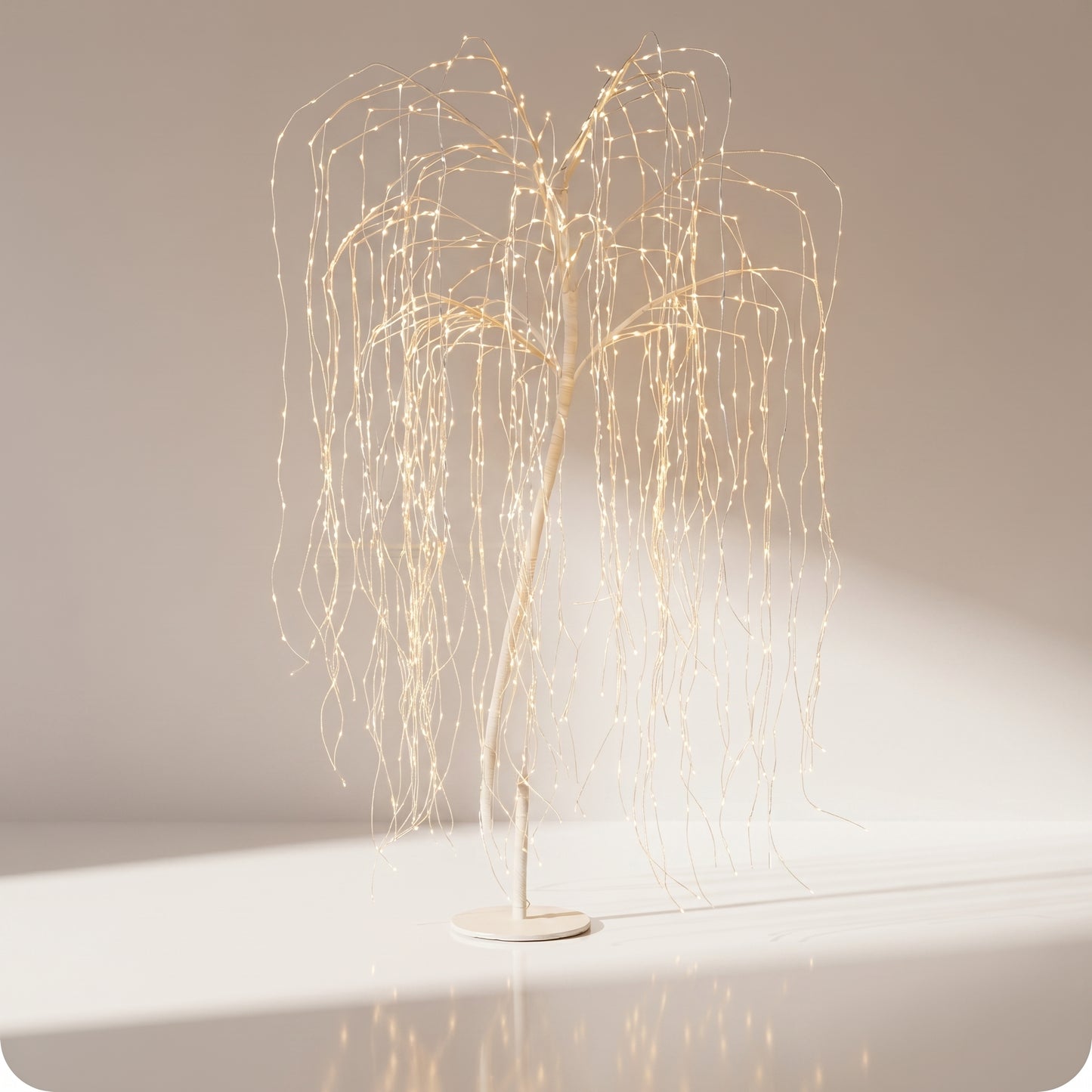 Árbol tipo sauce con luz LED blanca y base de metal