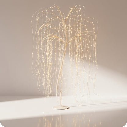 Árbol tipo sauce con luz LED blanca y base de metal
