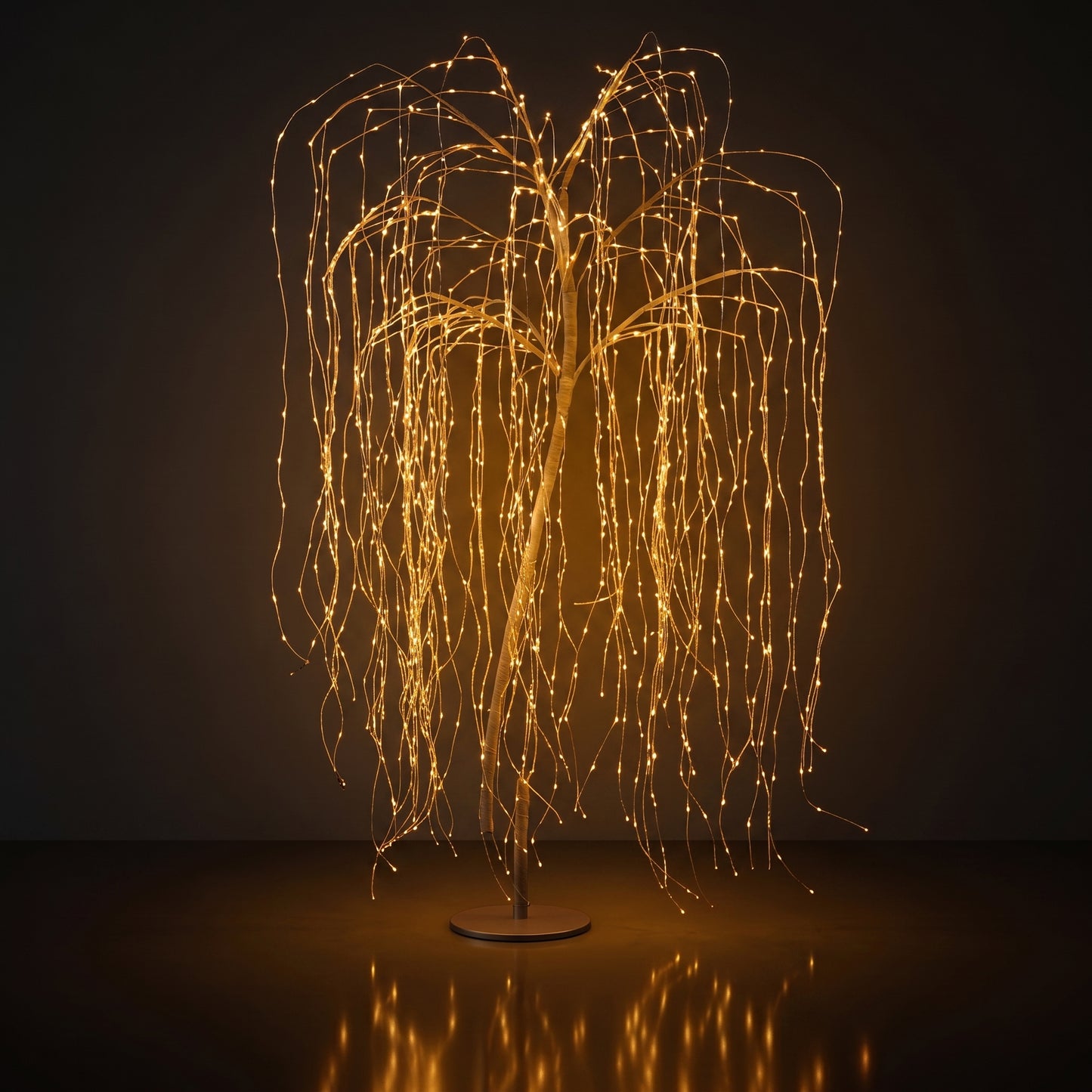 Árbol tipo sauce con luz LED blanca y base de metal