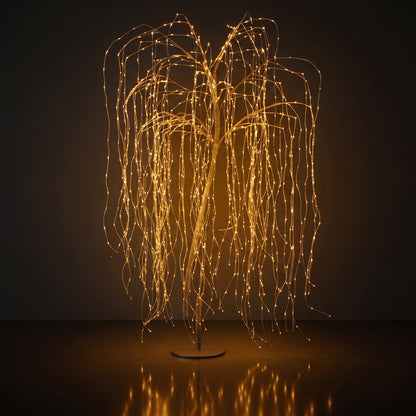 Árbol tipo sauce con luz LED blanca y base de metal