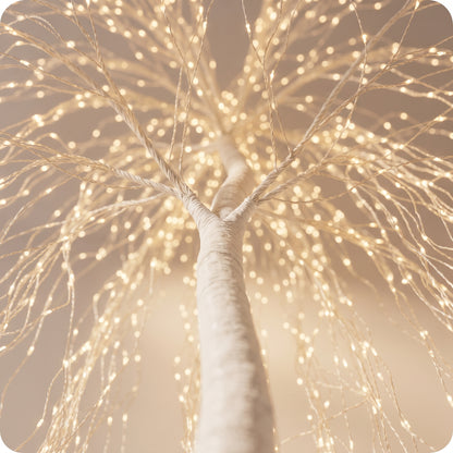 Árbol tipo sauce con luz LED blanca y base de metal