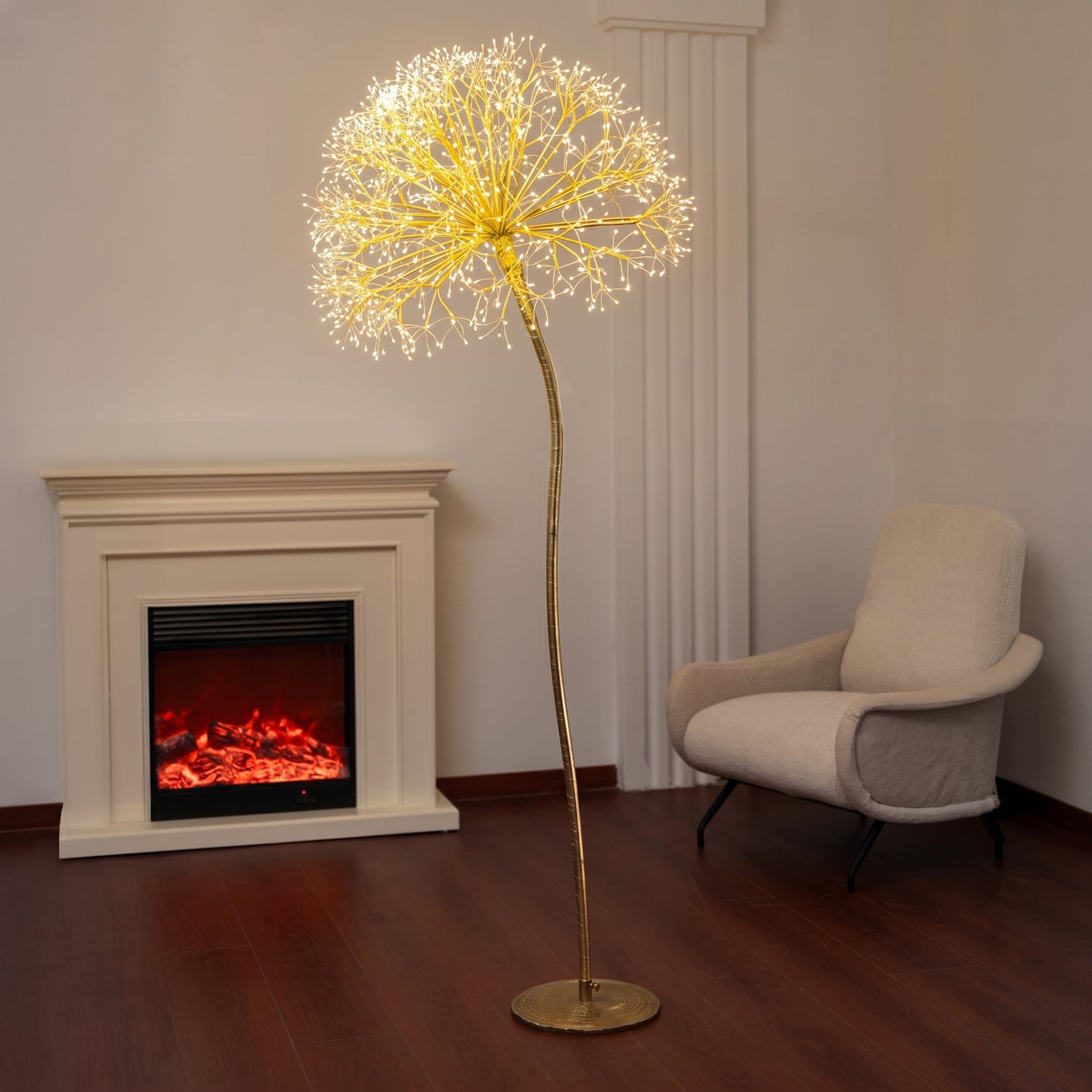 Árbol de bolas blancas con micro luces LED y resina