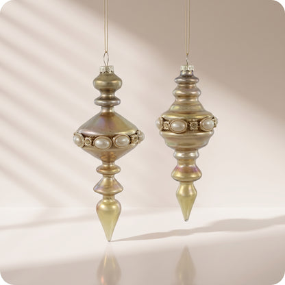 Juego de 2 adornos de relieve de cristal  dorado