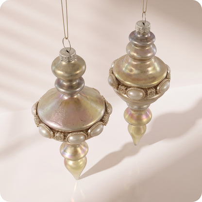 Juego de 2 adornos de relieve de cristal  dorado